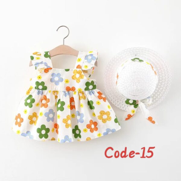 China Summer Sleeveless Cotton Floral Print Bow Dress & Hat 2 Piece Set - Image 10