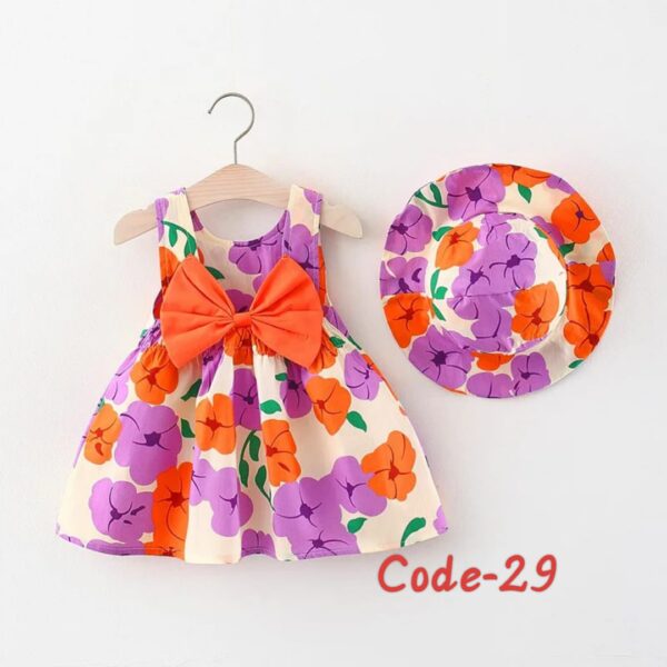 China Summer Sleeveless Cotton Floral Print Bow Dress & Hat 2 Piece Set - Image 8