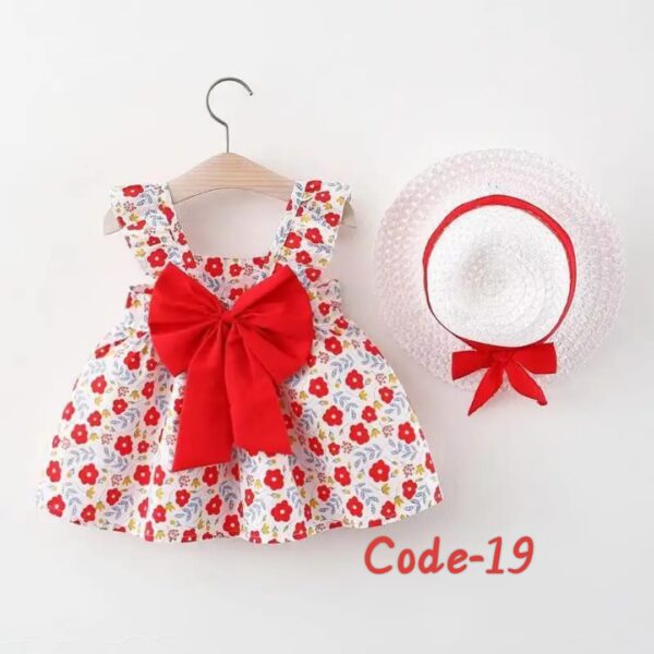 China Summer Sleeveless Cotton Floral Print Bow Dress & Hat 2 Piece Set - Image 7