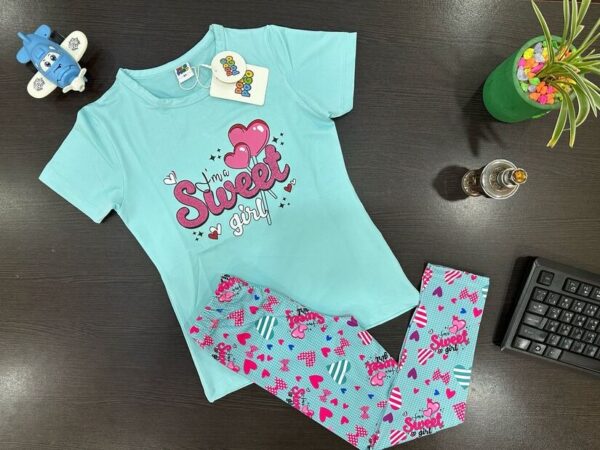 Sweet Girl Long Pants And Short Sleeve Top Snug Fit Pajama Set - Image 4