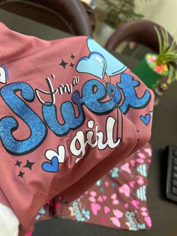 Sweet Girl Long Pants And Short Sleeve Top Snug Fit Pajama Set - Image 5