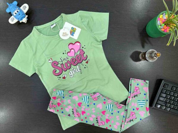 Sweet Girl Long Pants And Short Sleeve Top Snug Fit Pajama Set - Image 2